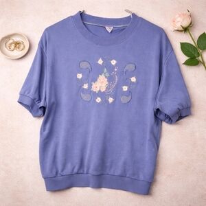 Vintage 90s TanJay Floral Embroidered Sweatshirt XL Cottagecore